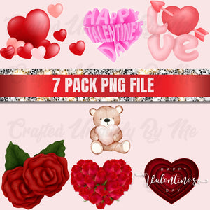 Valentine's Day, Valentine, Valentine PNG, 7 Pack PNG, PNG Bundle, Sublimation design, instant download