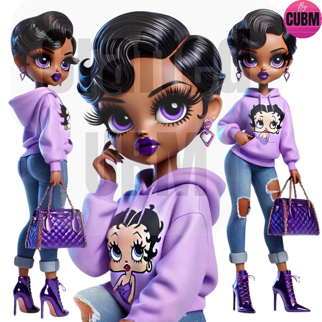 Betty Boop Inspired Download, Purple, PNG, urban shirt png, Instant Download