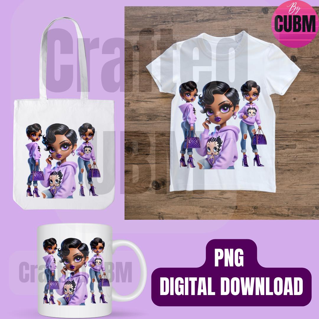 Betty Boop Inspired Download, Purple, PNG, urban shirt png, Instant Download
