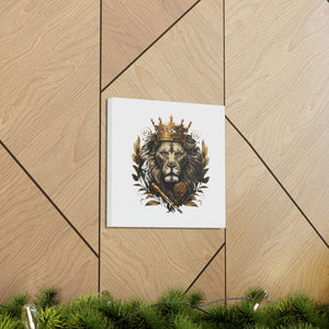 Roaring Majesty: Masculine Lion Head Canvas with Crown