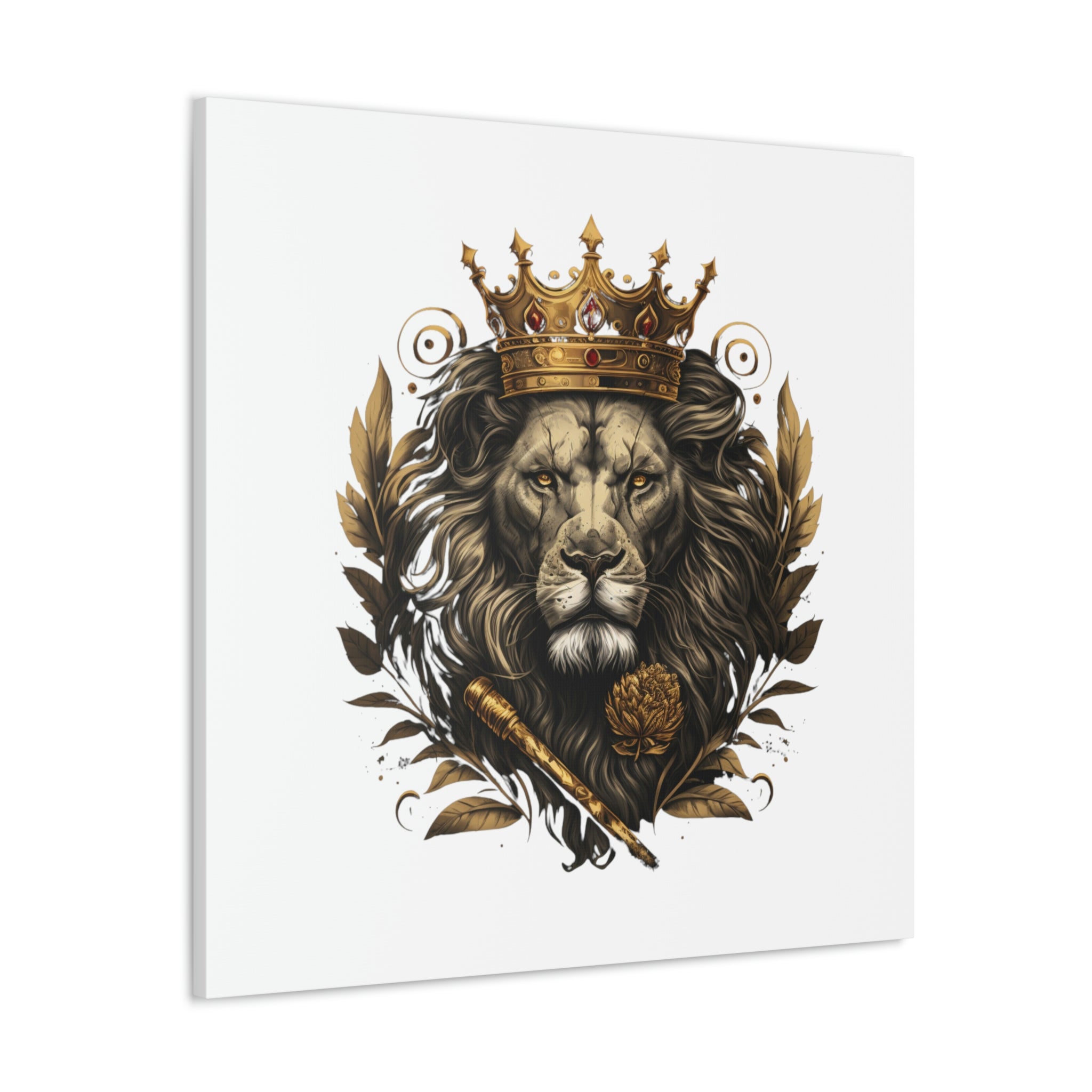 Roaring Majesty: Masculine Lion Head Canvas with Crown