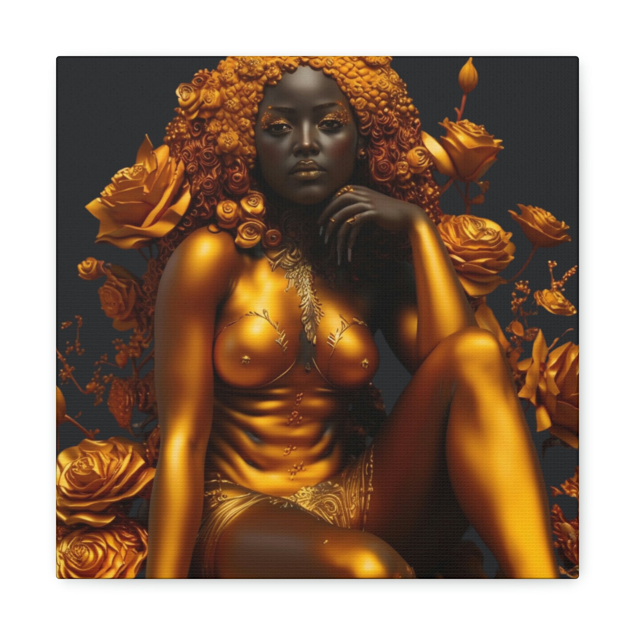 Radiant Melanin: The Majesty of an Orange Goddess Canvas